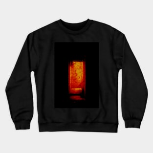 Digital collage, special processing. Room, corridor. Look from darkness to light. Orange and red. Crewneck Sweatshirt